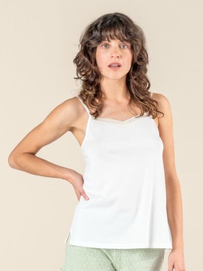 Haut de pyjama 100% coton bio, blanc, GOTS et VEGAN