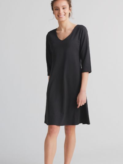 Robe jersey coton bio, manches 3/4, GOTS, noir