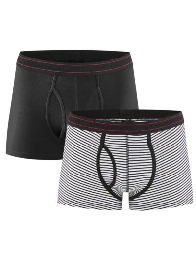 Lot de 2 boxers coton bio avec ouverture, noir/rayé, GOTS et VEGAN