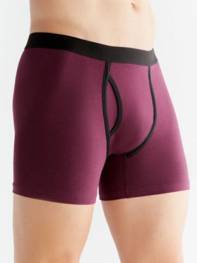 Boxer coton bio homme avec ouverture,  aubergine GOTS