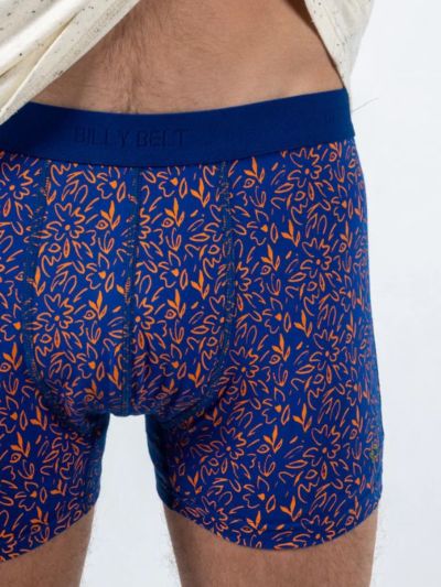 Boxer "Flower power" en 95% de coton bio, bleu, GOTS