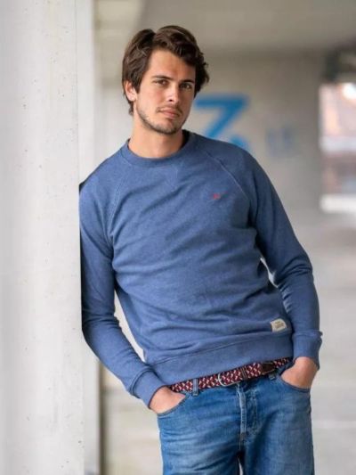 Sweatshirt 100% coton bio (400gr/m2) BILLYBELT bleu chiné