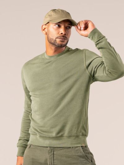 Sweat col rond "RONNIE" en 100% de coton bio, vert, GOTS et VÉGÉTALIEN