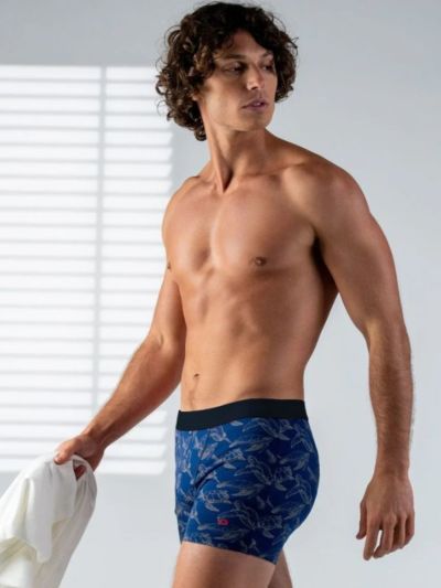 Boxer "Turtle twist" en 95% de coton bio, bleu, GOTS