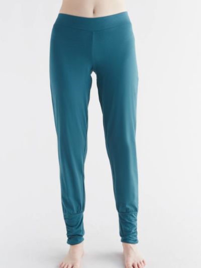 Pantalon coton bio Yoga bas resserré femme, bleu paon, GOTS