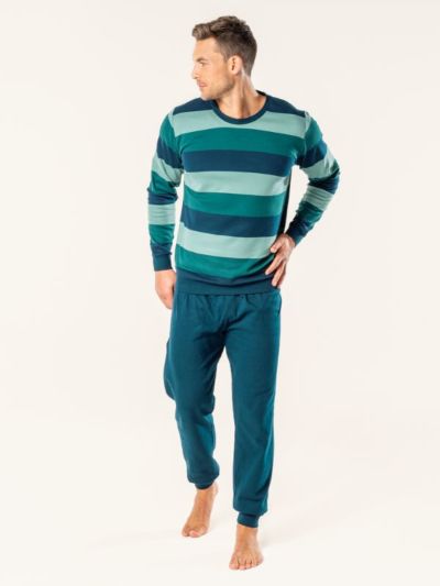 Pyjama "BOB" en 100% coton bio, bleu et bleu, GOTS et VEGAN