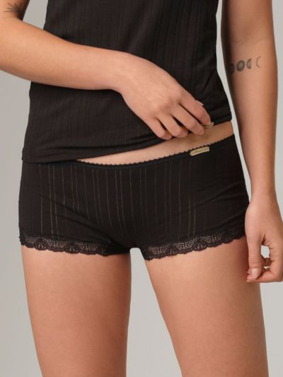 Ligne "Anna" shorty coton bio, TAILLE 46/48, dentelle Noir FaireTrade