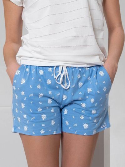 Short Détente 100% coton bio, Bleu Fleuri GOTS et VEGAN