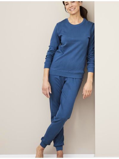 Pyjama 100% coton bio Femme caleçon, certifié GOTS et VEGAN, bleu