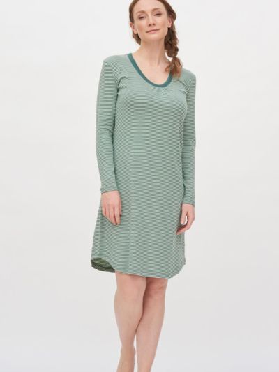 Chemise de nuit 100% coton bio GOTS et VEGAN, TAILLE L ET XL, Rayé Vert