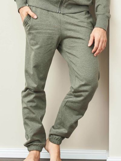 Pantalon sport 100% coton bio (300 g/m2), kaki clair chiné, GOTS et VEGAN