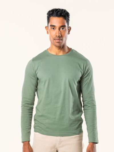 T-shirt manches longues "FRANK" 100 % de coton bio, vert, GOTS et VEGAN