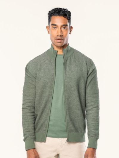 Cardigan "SPENCER" 100 % de coton bio, vert, GOTS et VEGAN