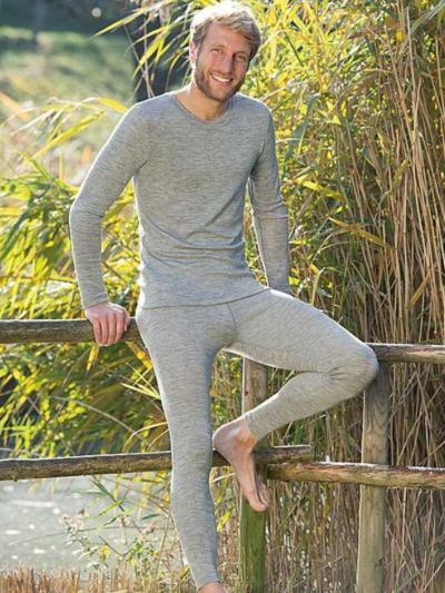 Leggings homme, Laine bio et soie, gris clair, GOTS et KBT