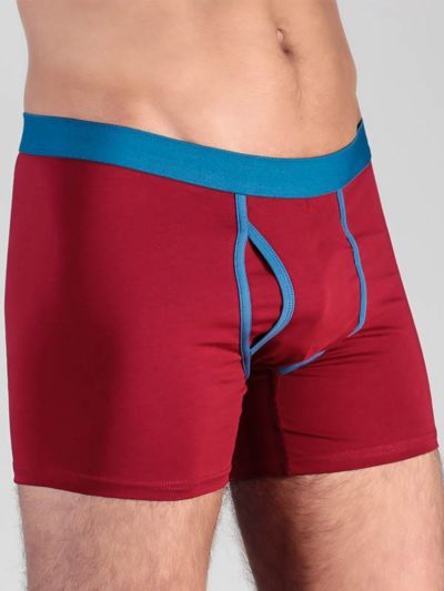 Boxer coton bio homme avec ouverture,  Rouge Foncé/Bleu