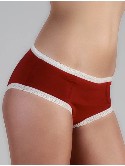 Ligne "CHLOE" culotte-shorty coton bio, Rouge/Naturel