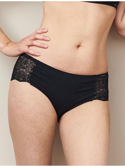 Ligne "ABBY" Culotte-shorty 95% coton bio, 5% élasthane, dentelle Noir GOTS