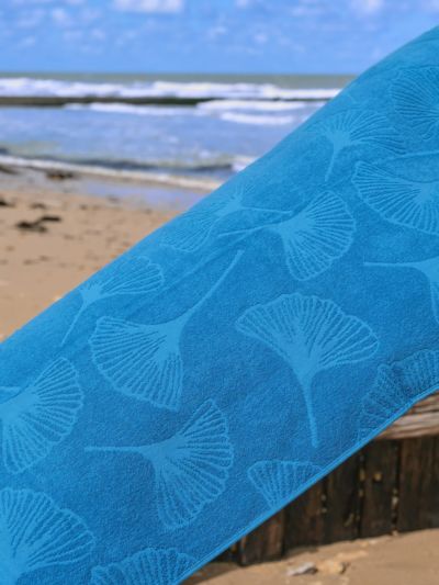 Fouta 100% coton bio 100X180 cm gingko bleu fabriqué au Portugal